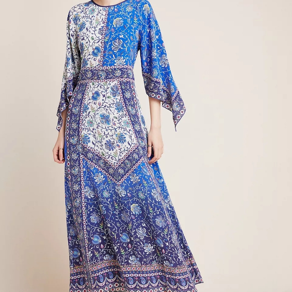 Anthropologie Tanvi Keda Astraea Beaded Ornate Print Silk Gown, $420